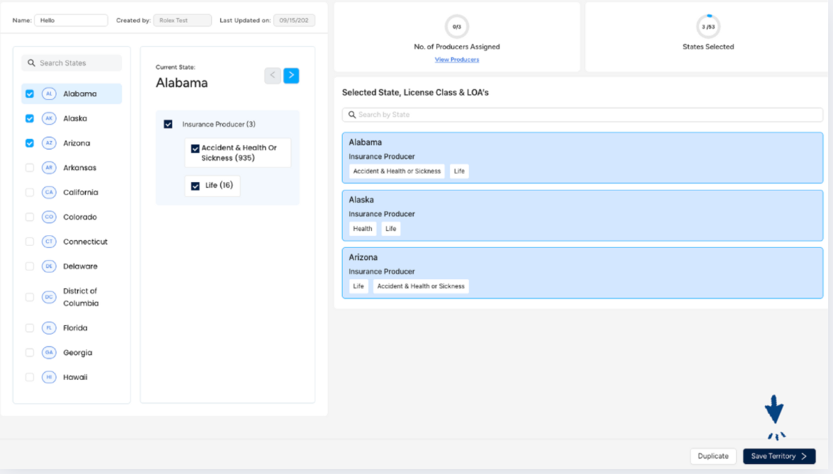 Save territory button