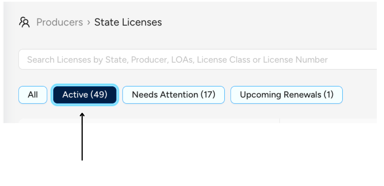 State licenses active tab