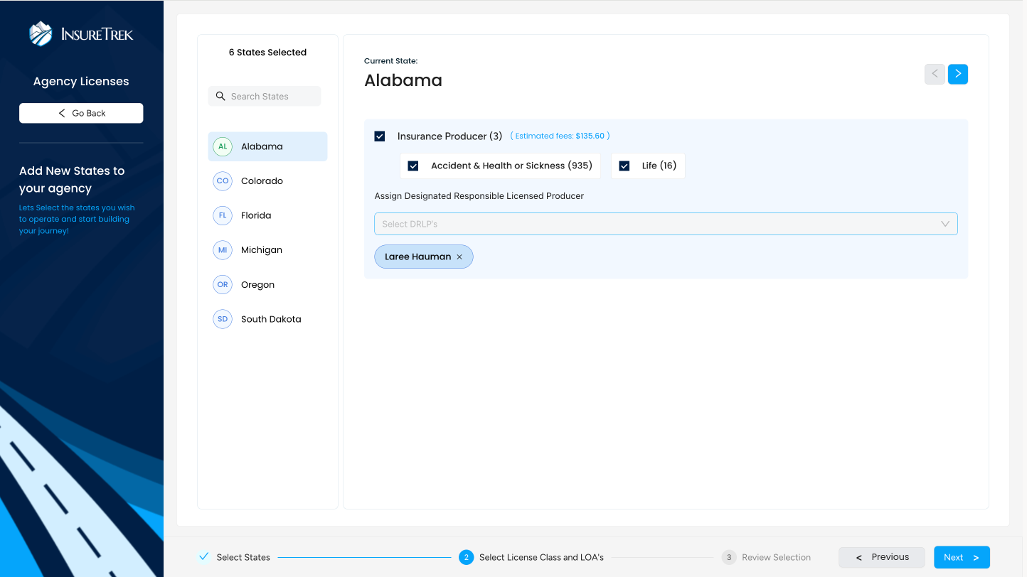 Select license class and LOA