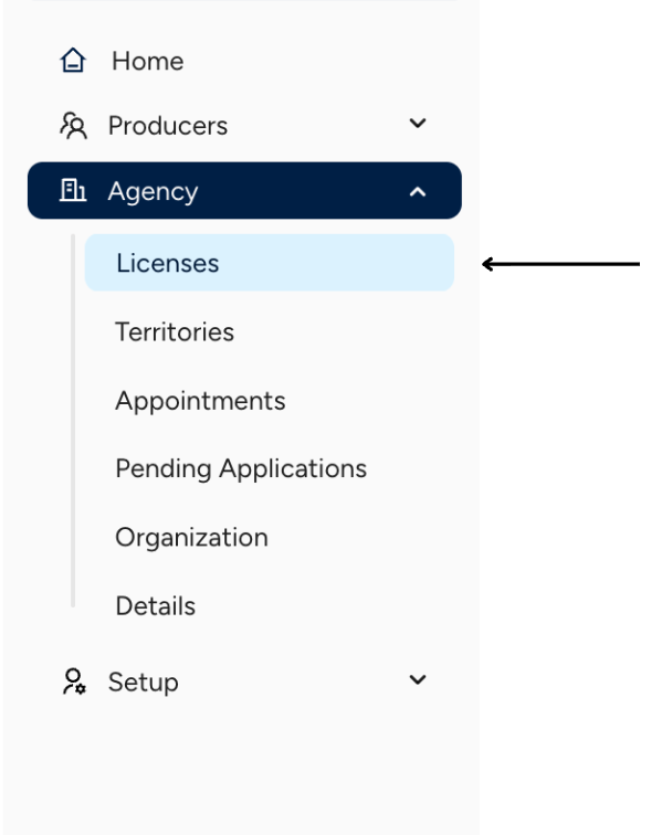 Agency Licenses navigation