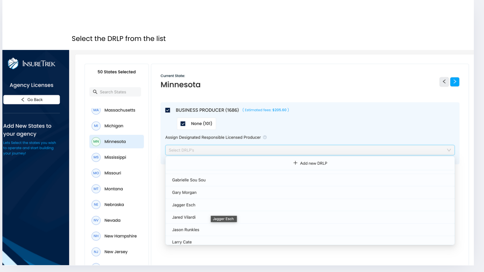 Select license class and LOA