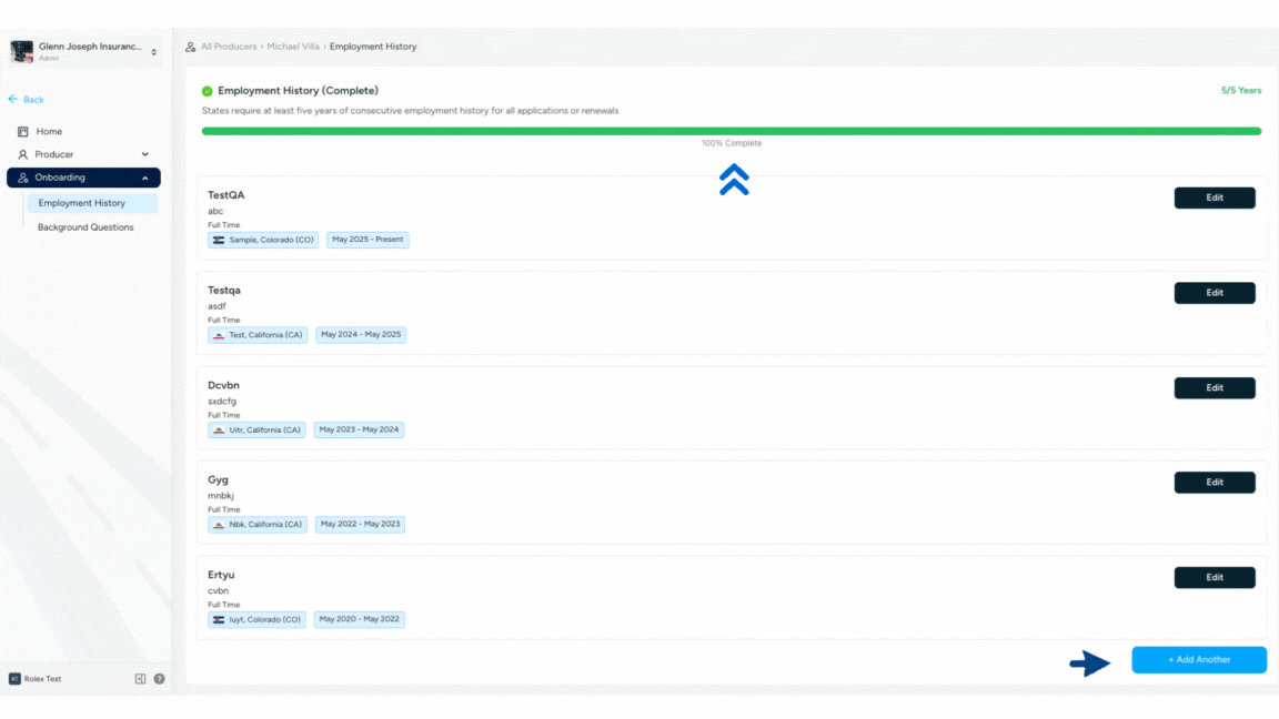 Employment history complete