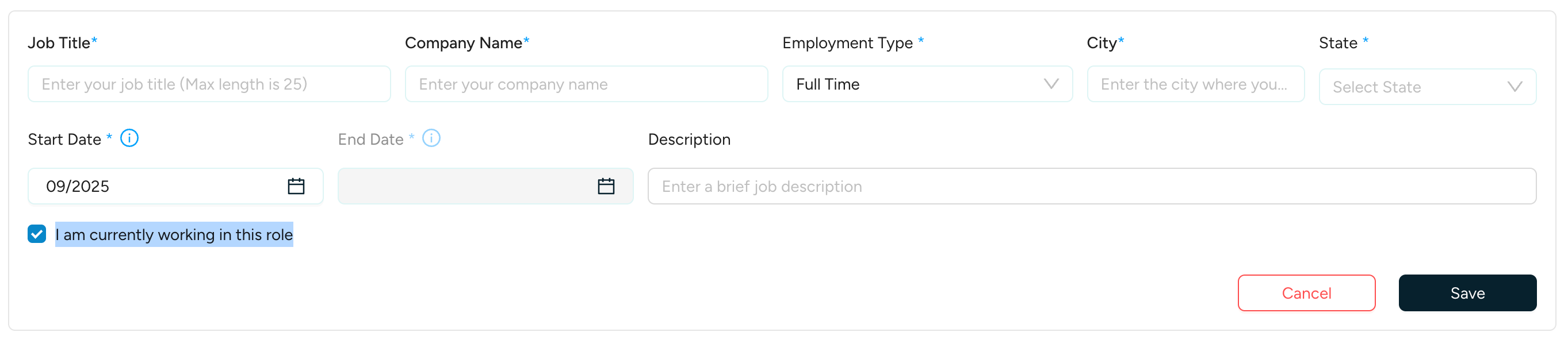 Employment history form