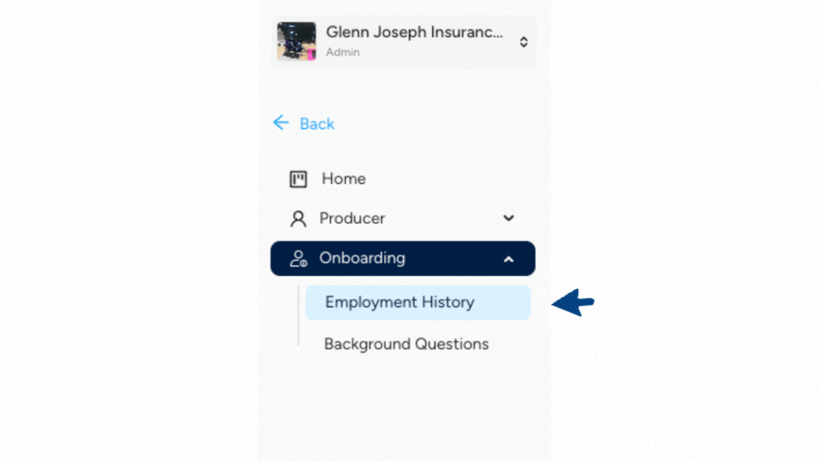 Navigate to employment history