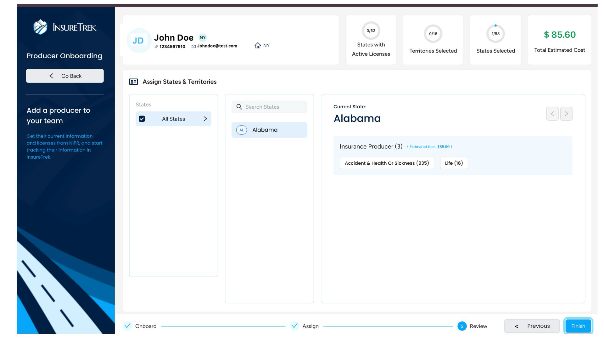 Assign states and territories