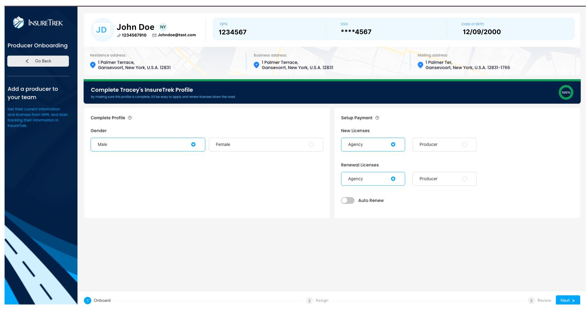 Producer onboarding wizard