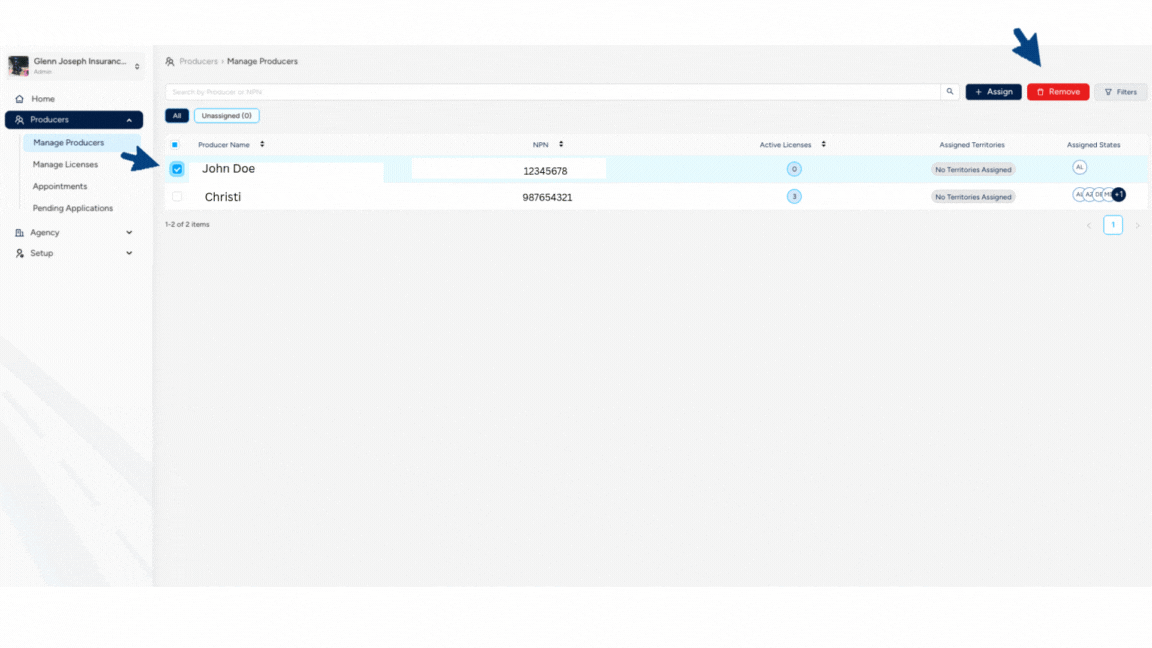 Select and remove producers