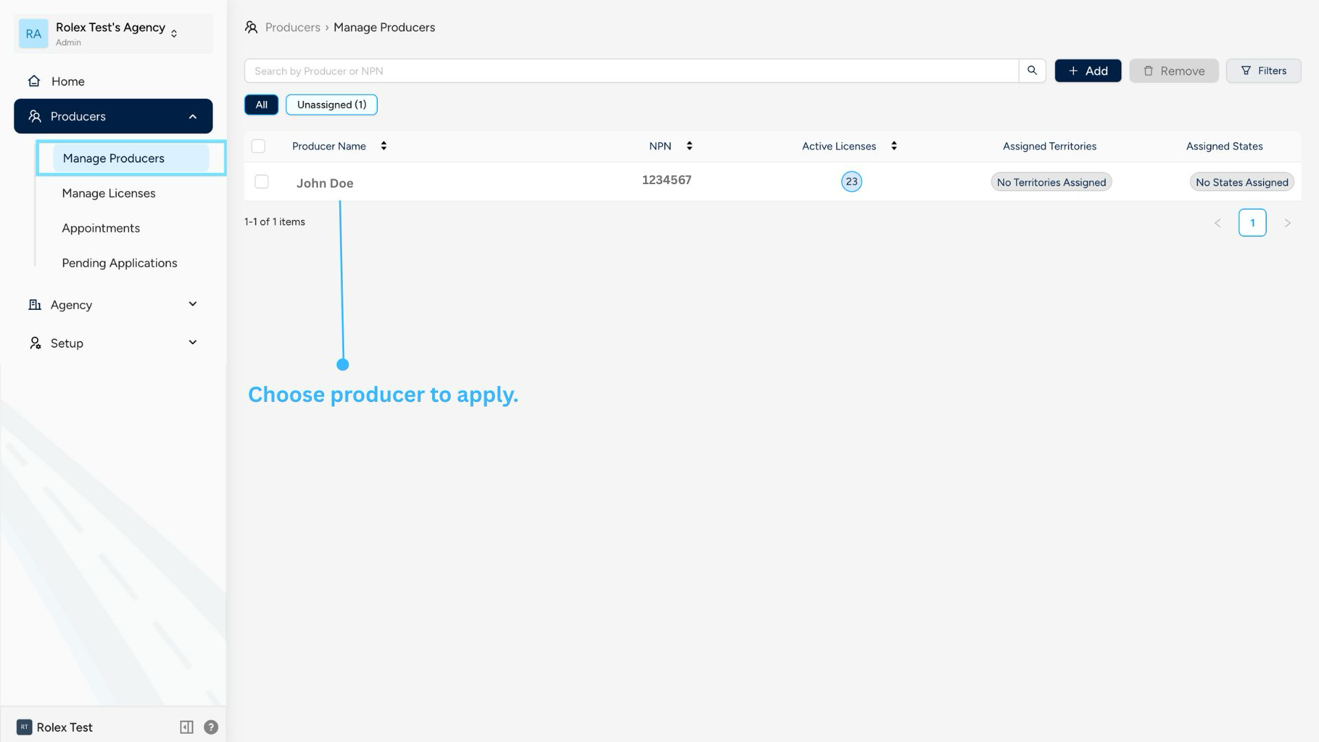 Manage Producers list