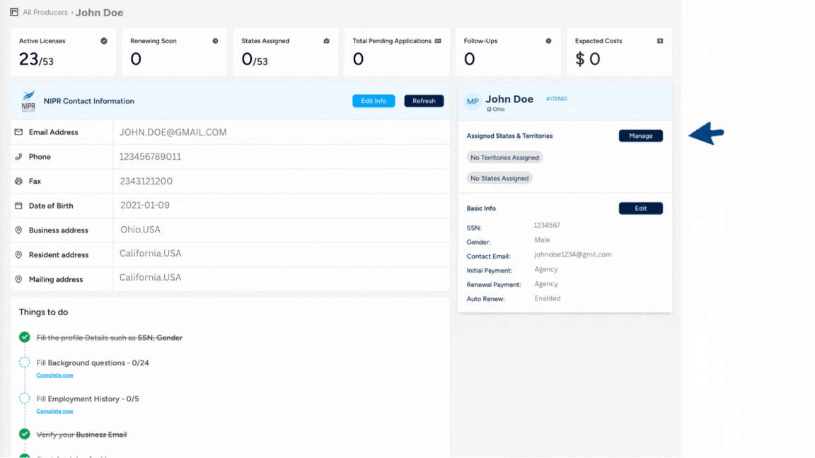 Manage States and Territories button