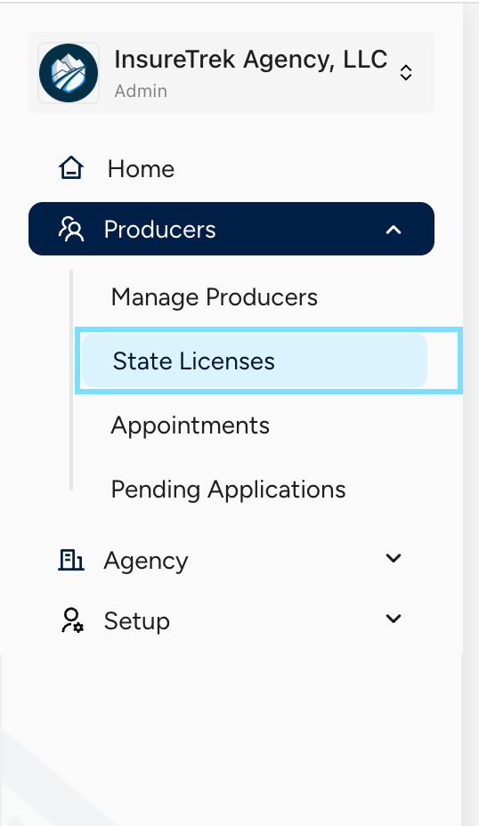 State Licenses navigation